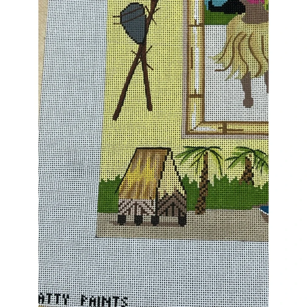 Patty Paints Hand Painted Needlepoint Canvas Hawaii Tiki Hawaiian Tropical 17ct